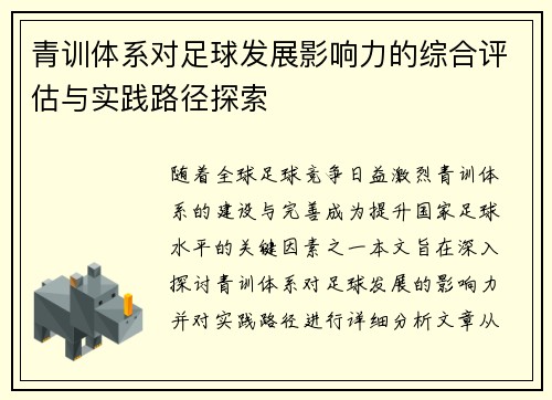 青训体系对足球发展影响力的综合评估与实践路径探索